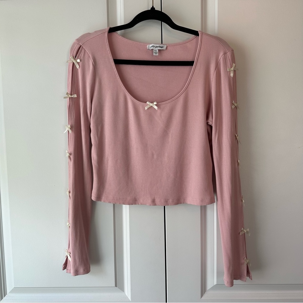 Pretty Garbage Peekaboo Bow Trim Detail Cut Out Cropped Top Pink Size XL